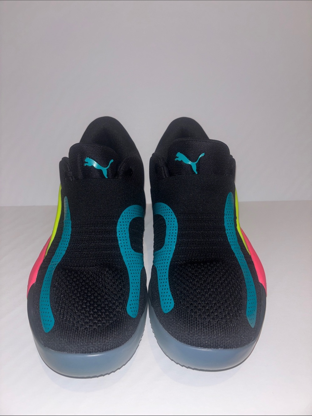 Puma Rise Nitro Men Black Sneakers with Teal, Neon Yellow and Pink Accents